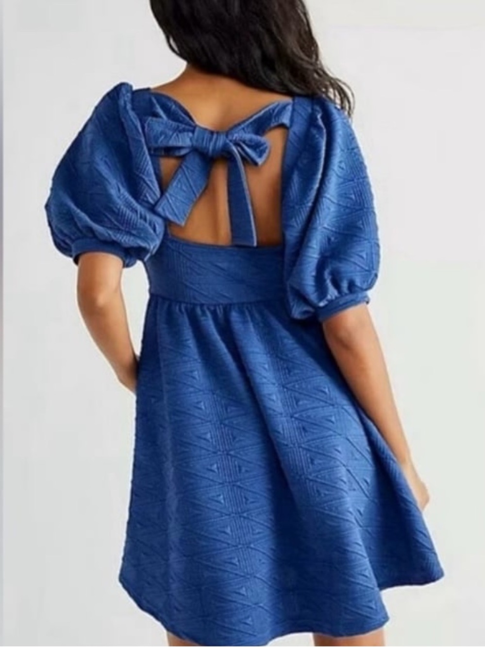 Free People Violet Puff-Sleeve Square-Neck Mini Dress - Dark Blue Navy - Picture 4 of 5